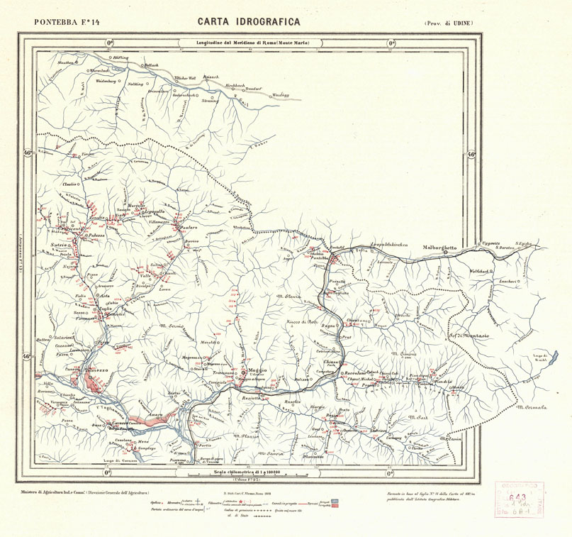 (N:4491) CARTA IDROGRAFICA DEL REGNO D'ITALIA - Foglio 14 - Pontebba (B0013285) Carte e stampe antiche: riproduzione a colori su carta (formato A1)