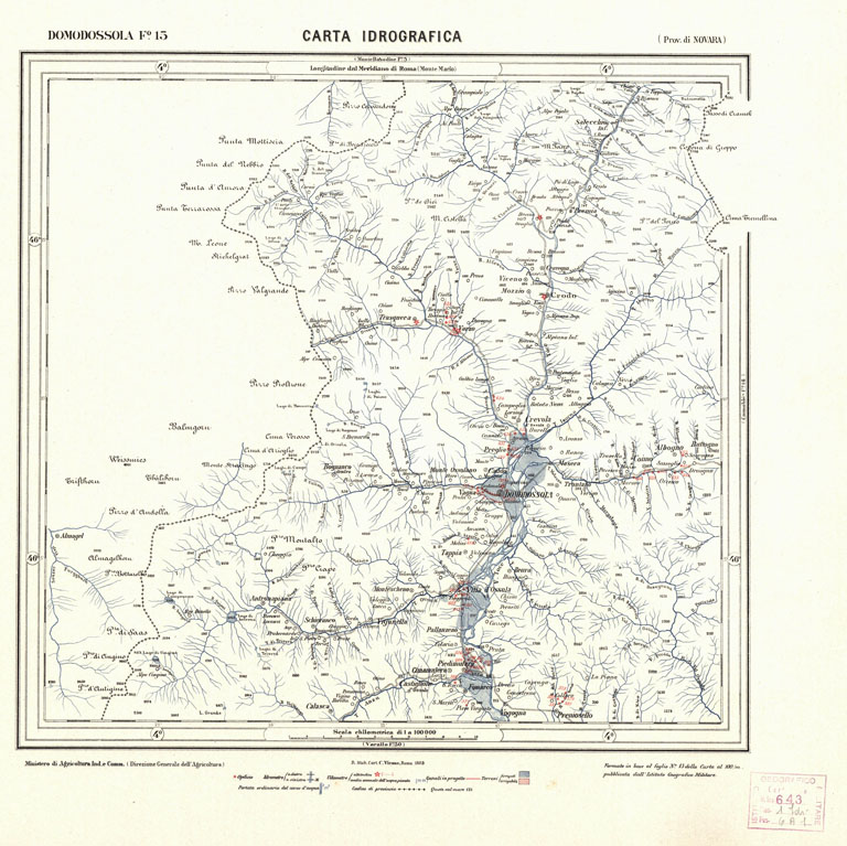 (N:4249) CARTA IDROGRAFICA DEL REGNO D'ITALIA - Foglio 15 - Domodossola (B0013286) Carte e stampe antiche: riproduzione a colori su carta (formato A1)