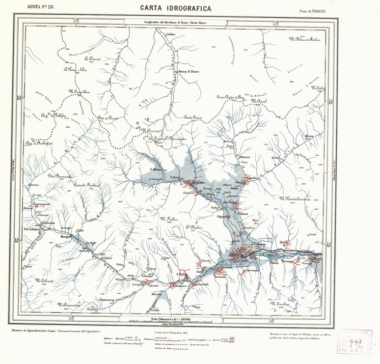 (N:3809) CARTA IDROGRAFICA DEL REGNO D'ITALIA - Foglio 28 - Aosta (B0013298) Carte e stampe antiche: riproduzione a colori su carta (formato A1)