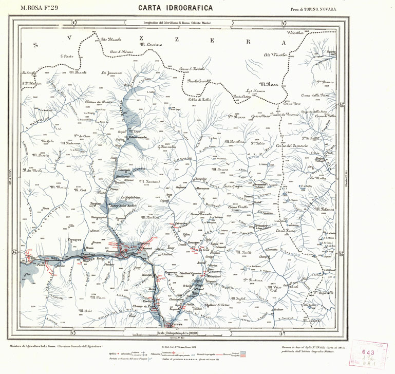 (N:3808) CARTA IDROGRAFICA DEL REGNO D'ITALIA - Foglio 29 - M. Rosa (B0013299) Carte e stampe antiche: riproduzione a colori su carta (formato A1)