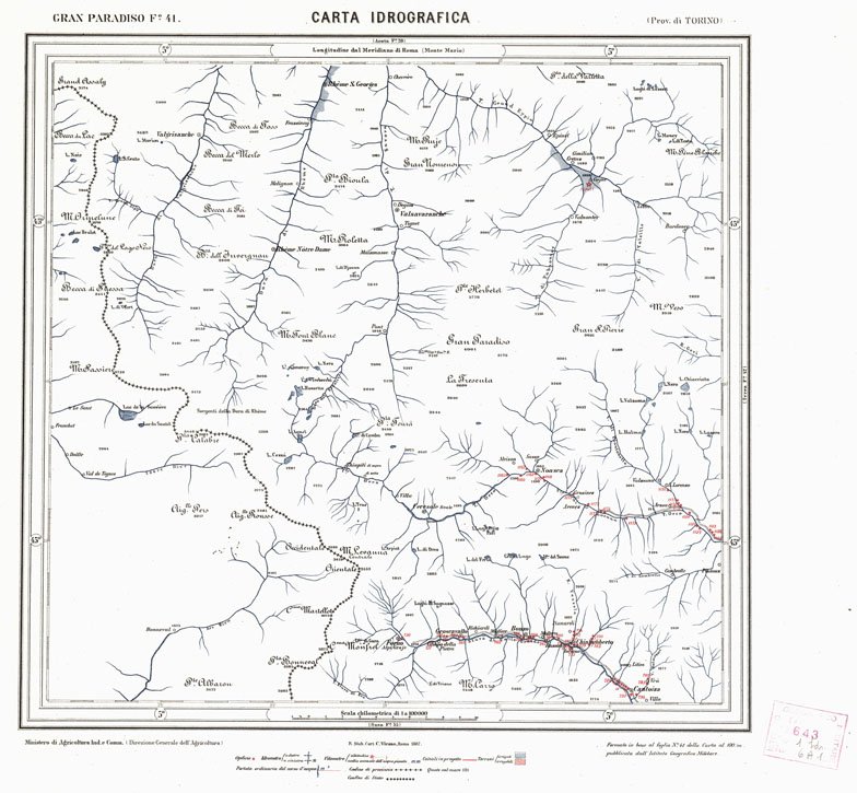 (N:3161) CARTA IDROGRAFICA DEL REGNO D'ITALIA - Foglio 41 - Gran Paradiso (B0013310) Carte e stampe antiche: riproduzione a colori su carta (formato A1)
