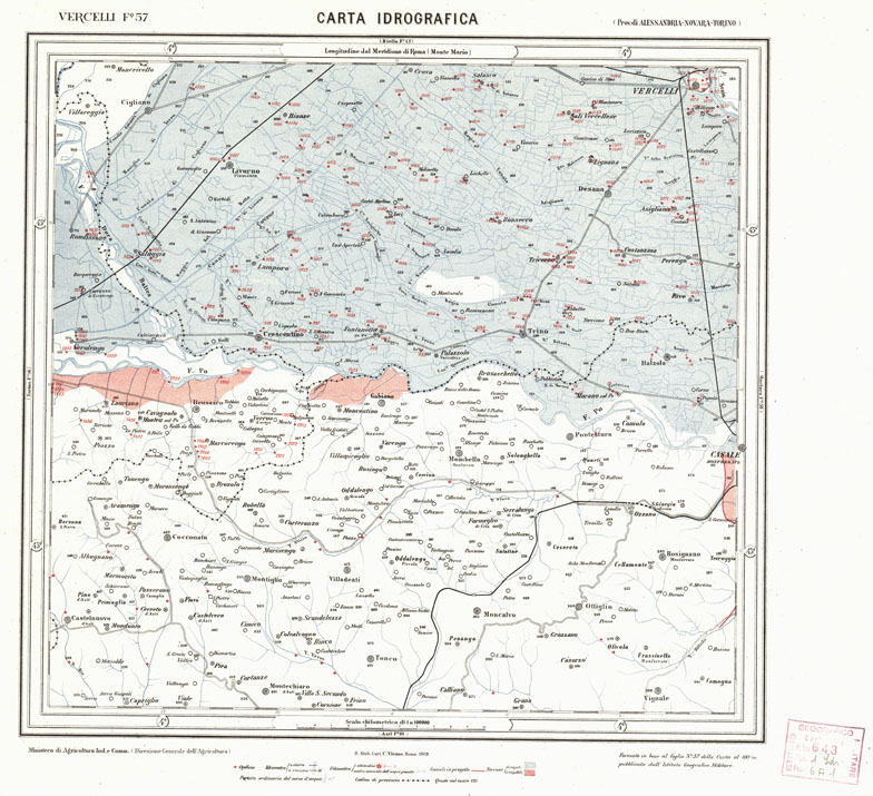 (N:1913) CARTA IDROGRAFICA DEL REGNO D'ITALIA - Foglio 57 - Vercelli (B0013326) Carte e stampe antiche: riproduzione a colori su carta (formato A1)