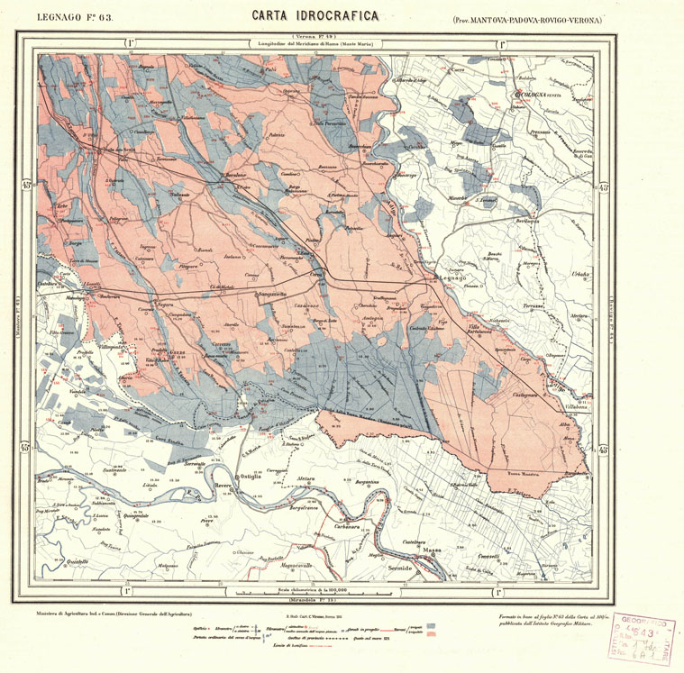 (N:1732) CARTA IDROGRAFICA DEL REGNO D'ITALIA - Foglio 63 - Legnago (B0013331) Carte e stampe antiche: riproduzione a colori su carta (formato A1)