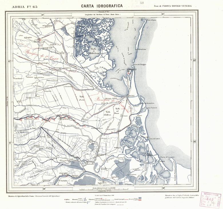 (N:1730) CARTA IDROGRAFICA DEL REGNO D'ITALIA - Foglio 65 - Adria (B0013333) Carte e stampe antiche: riproduzione a colori su carta (formato A1)