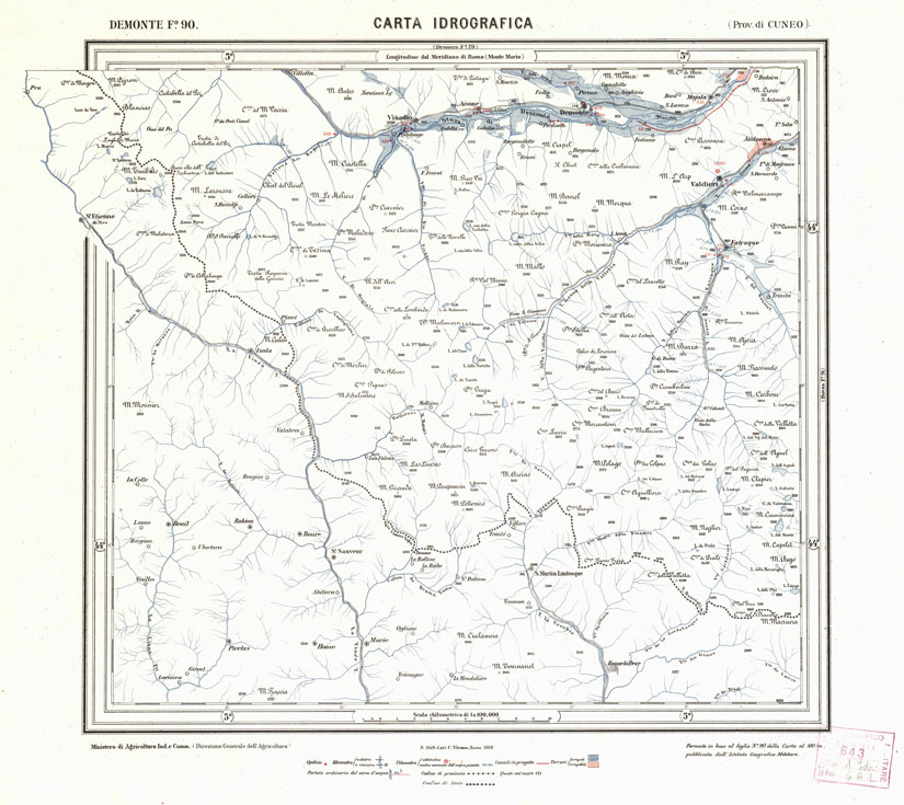 (N:1694) CARTA IDROGRAFICA DEL REGNO D'ITALIA - Foglio 90 - Demonte (B0013358) Carte e stampe antiche: riproduzione a colori su carta (formato A1)