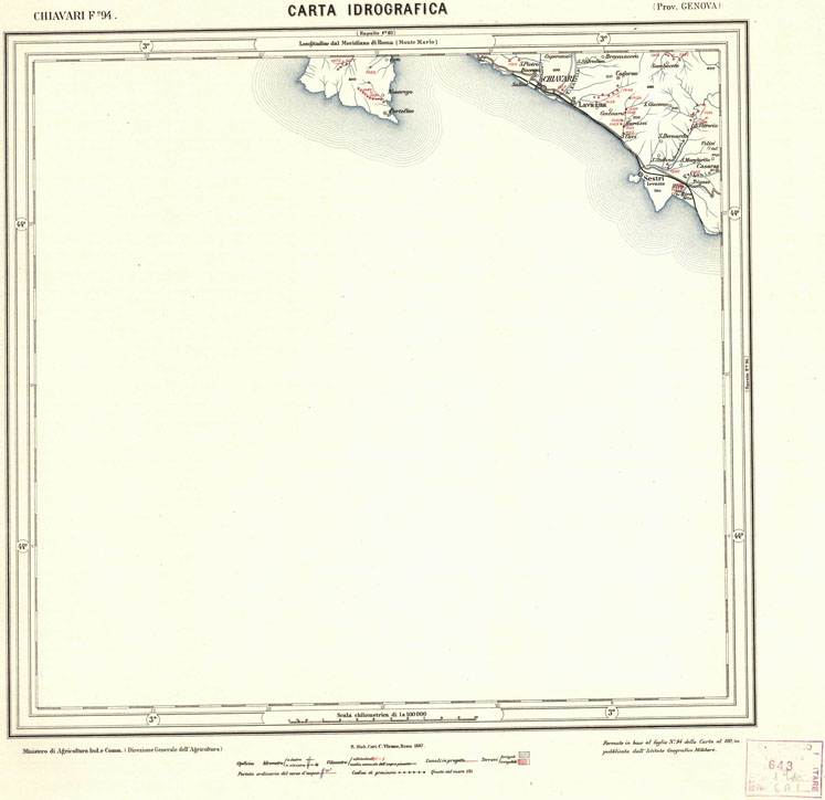 (N:1692) CARTA IDROGRAFICA DEL REGNO D'ITALIA - Foglio 94 - Chiavari (B0013360) Carte e stampe antiche: riproduzione a colori su carta (formato A1)