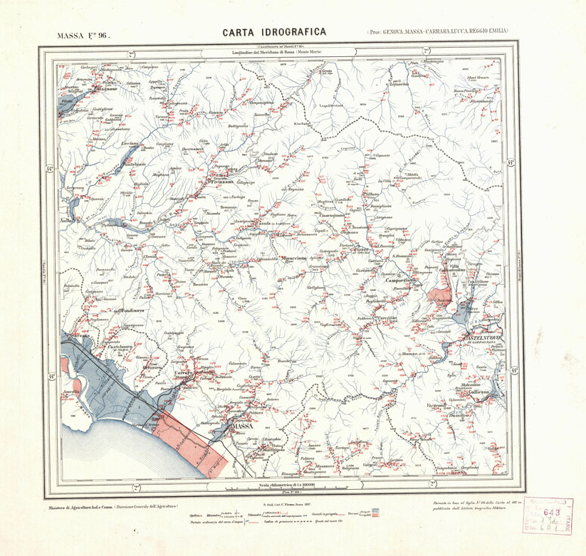 (N:1690) CARTA IDROGRAFICA DEL REGNO D'ITALIA - Foglio 96 - Massa (B0013362) Carte e stampe antiche: riproduzione a colori su carta (formato A1)