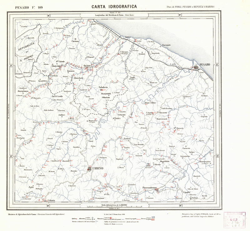 (N:1676) CARTA IDROGRAFICA DEL REGNO D'ITALIA - Foglio 109 - Pesaro (B0013375) Carte e stampe antiche: riproduzione a colori su carta (formato A1)