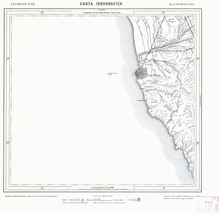 (N:1674) CARTA IDROGRAFICA DEL REGNO D'ITALIA - Foglio 111 - Livorno (B0013377) Carte e stampe antiche: riproduzione a colori su carta (formato A1)