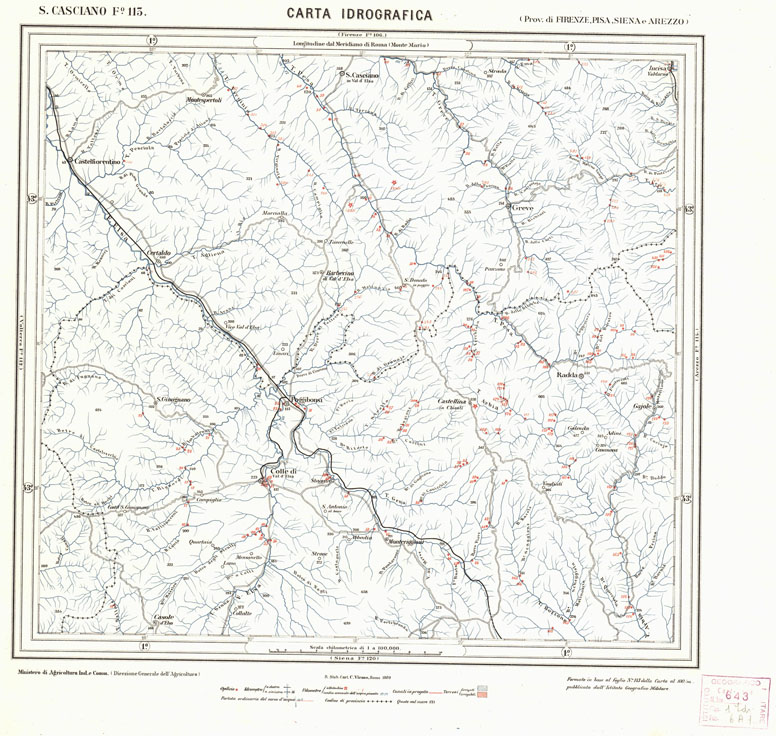 (N:1672) CARTA IDROGRAFICA DEL REGNO D'ITALIA - Foglio 113 - S. Casciano (B0013379) Carte e stampe antiche: riproduzione a colori su carta (formato A1)