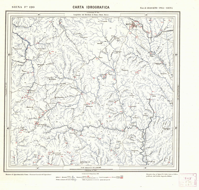 (N:1665) CARTA IDROGRAFICA DEL REGNO D'ITALIA - Foglio 120 - Siena (B0013386) Carte e stampe antiche: riproduzione a colori su carta (formato A1)