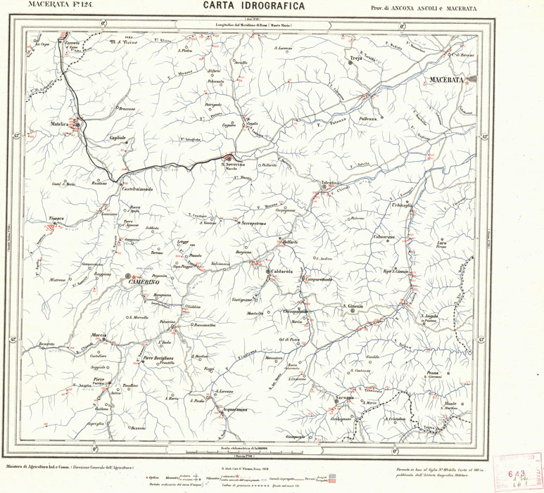 (N:1661) CARTA IDROGRAFICA DEL REGNO D'ITALIA - Foglio 124 - Macerata (B0013390) Carte e stampe antiche: riproduzione a colori su carta (formato A1)