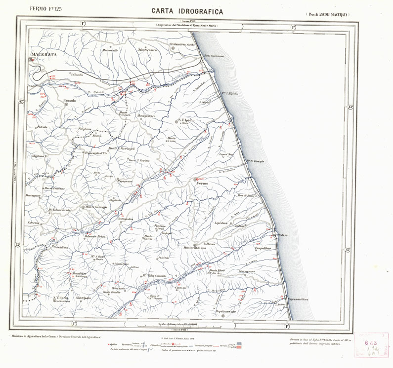 (N:1660) CARTA IDROGRAFICA DEL REGNO D'ITALIA - Foglio 125 - Fermo (B0013391) Carte e stampe antiche: riproduzione a colori su carta (formato A1)