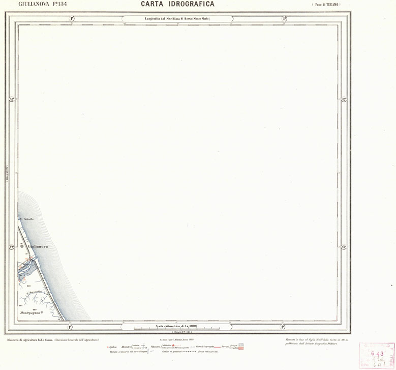 (N:1206) CARTA IDROGRAFICA DEL REGNO D'ITALIA - Foglio 134 - Giulianova (B0013400) Carte e stampe antiche: riproduzione a colori su carta (formato A1)