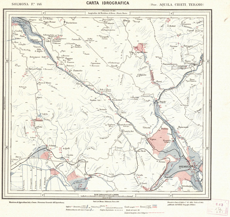 (N:1179) CARTA IDROGRAFICA DEL REGNO D'ITALIA - Foglio 146 - Solmona (B0013412) Carte e stampe antiche: riproduzione a colori su carta (formato A1)