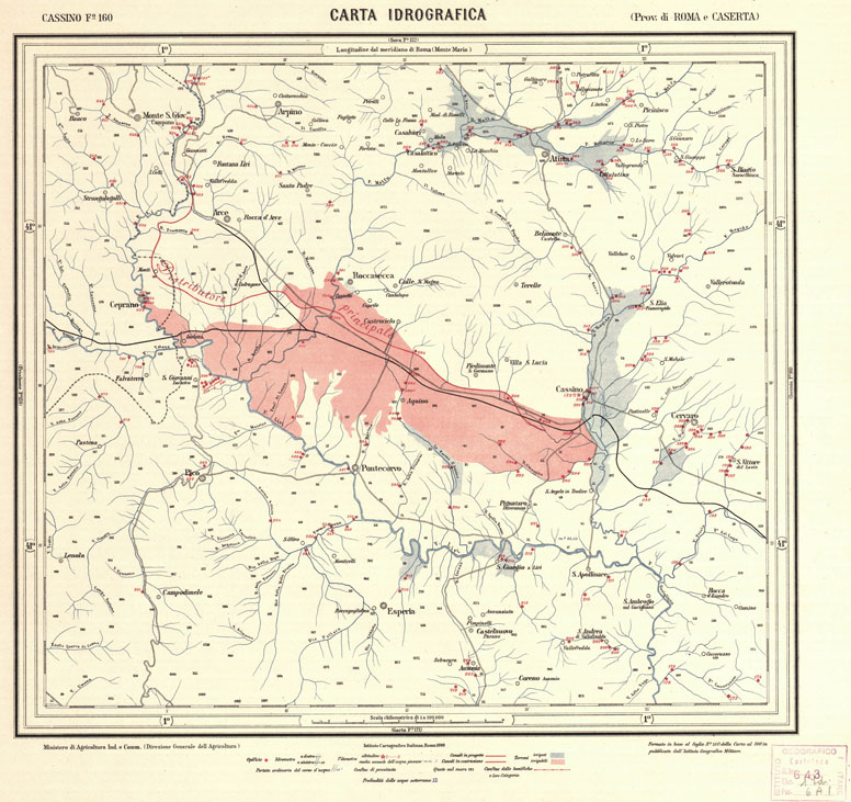 (N:1164) CARTA IDROGRAFICA DEL REGNO D'ITALIA - Foglio 160 - Cassino (B0013426) Carte e stampe antiche: riproduzione a colori su carta (formato A1)