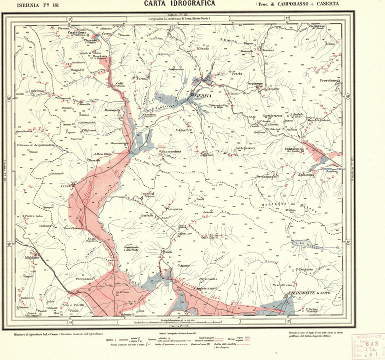 (N:1163) CARTA IDROGRAFICA DEL REGNO D'ITALIA - Foglio 161 - Isernia (B0013427) Carte e stampe antiche: riproduzione a colori su carta (formato A1)