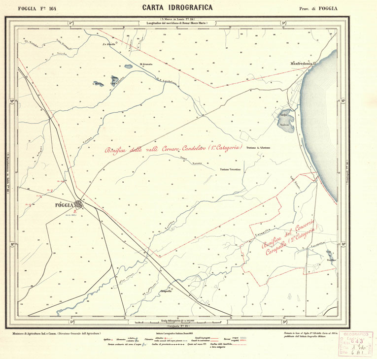 (N:1118) CARTA IDROGRAFICA DEL REGNO D'ITALIA - Foglio 164 - Foggia (B0013430) Carte e stampe antiche: riproduzione a colori su carta (formato A1)