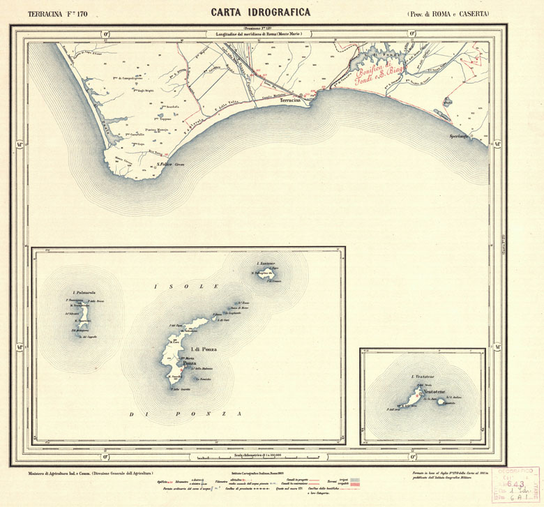 (N:1105) CARTA IDROGRAFICA DEL REGNO D'ITALIA - Foglio 170 - Terracina (B0013432) Carte e stampe antiche: riproduzione a colori su carta (formato A1)