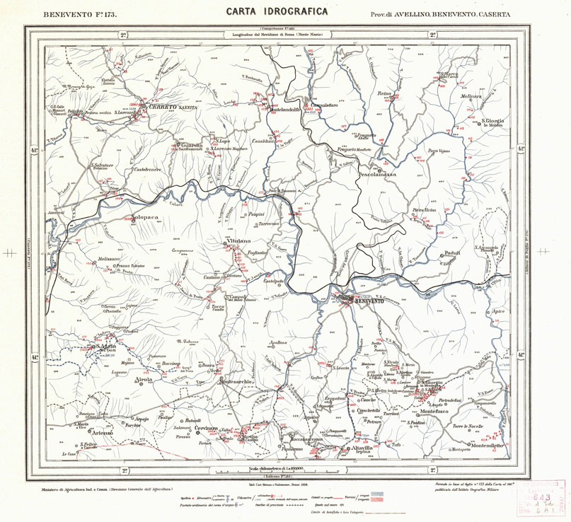 (N:1102) CARTA IDROGRAFICA DEL REGNO D'ITALIA - Foglio 173 - Benevento (B0013435) Carte e stampe antiche: riproduzione a colori su carta (formato A1)