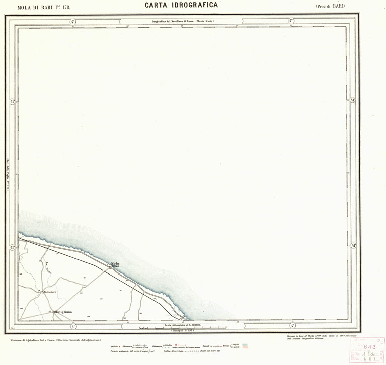 (N:1097) CARTA IDROGRAFICA DEL REGNO D'ITALIA - Foglio 178 - Mola di Bari (B0013440) Carte e stampe antiche: riproduzione a colori su carta (formato A1)