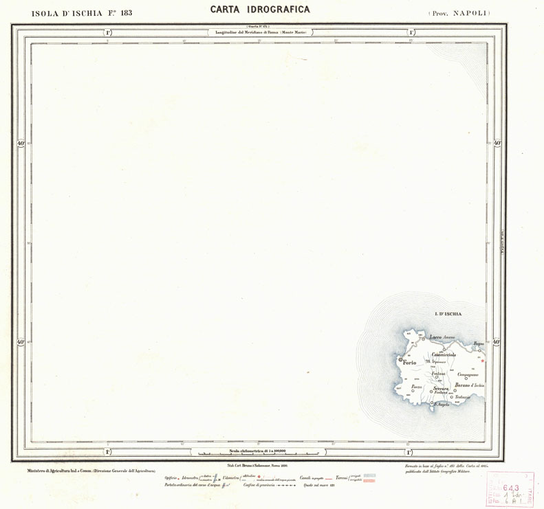 (N:1092) CARTA IDROGRAFICA DEL REGNO D'ITALIA - Foglio 183 - Isola d'Ischia (B0013441) Carte e stampe antiche: riproduzione a colori su carta (formato A1)