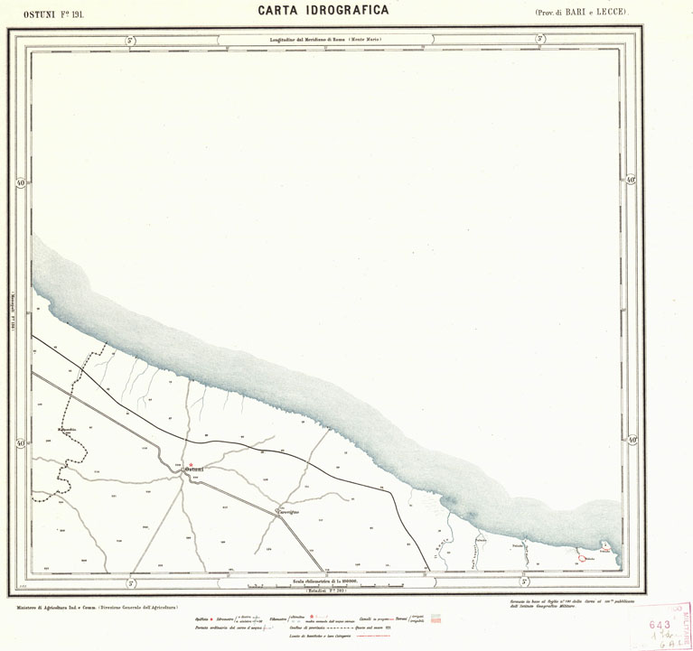 (N:1083) CARTA IDROGRAFICA DEL REGNO D'ITALIA - Foglio 191 - Ostuni (B0013449) Carte e stampe antiche: riproduzione a colori su carta (formato A1)