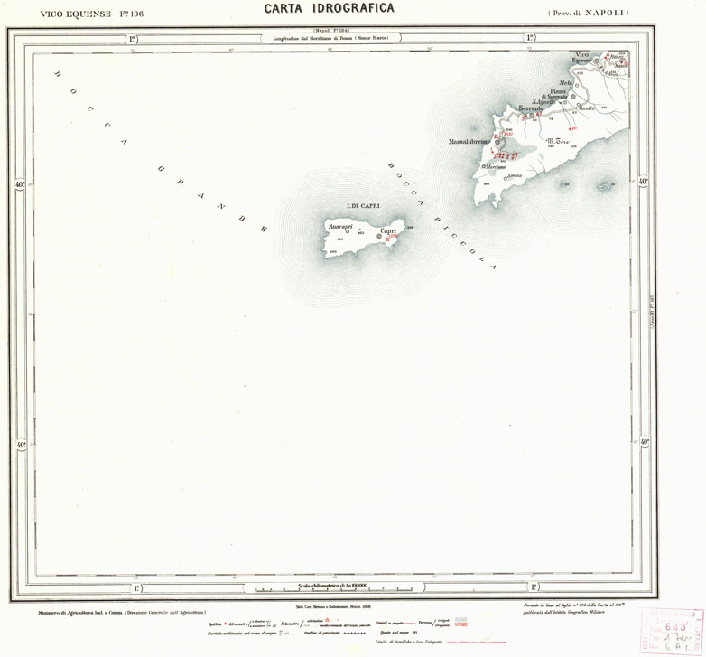 (N:1082) CARTA IDROGRAFICA DEL REGNO D'ITALIA - Foglio 196 - Vico Equense (B0013450) Carte e stampe antiche: riproduzione a colori su carta (formato A1)
