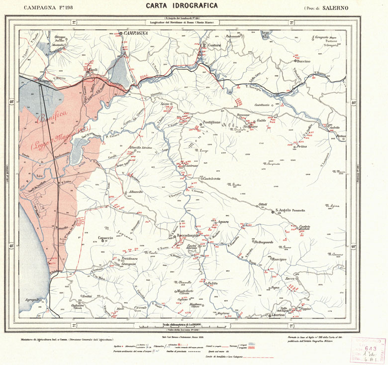 (N:950) CARTA IDROGRAFICA DEL REGNO D'ITALIA - Foglio 198 - Campagna (B0013452) Carte e stampe antiche: riproduzione a colori su carta (formato A1)