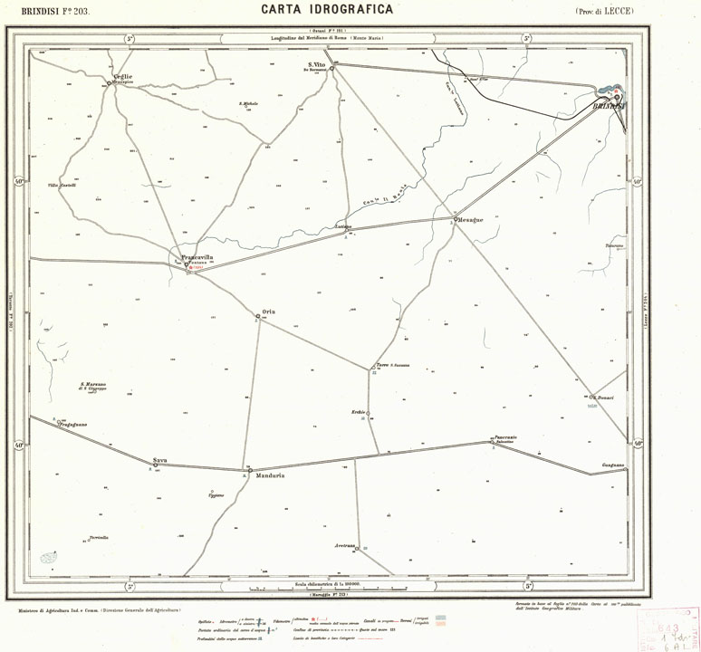(N:945) CARTA IDROGRAFICA DEL REGNO D'ITALIA - Foglio 203 - Brindisi (B0013457) Carte e stampe antiche: riproduzione a colori su carta (formato A1)