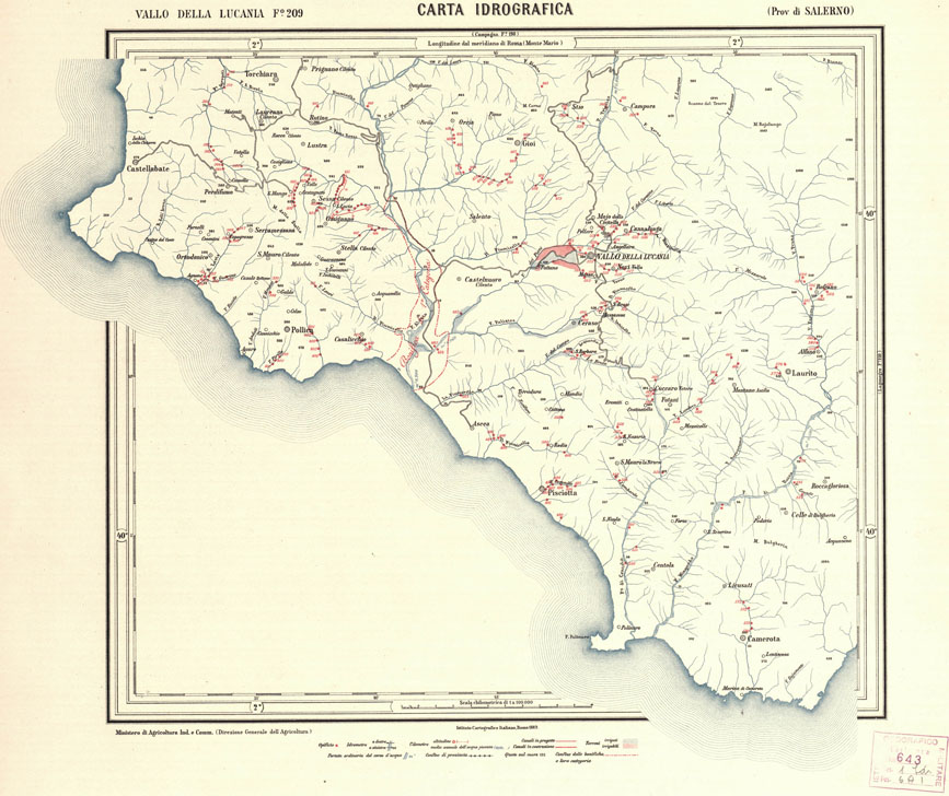 (N:943) CARTA IDROGRAFICA DEL REGNO D'ITALIA - Foglio 209 - Vallo della Lucania (B0013459) Carte e stampe antiche: riproduzione a colori su carta (formato A1)