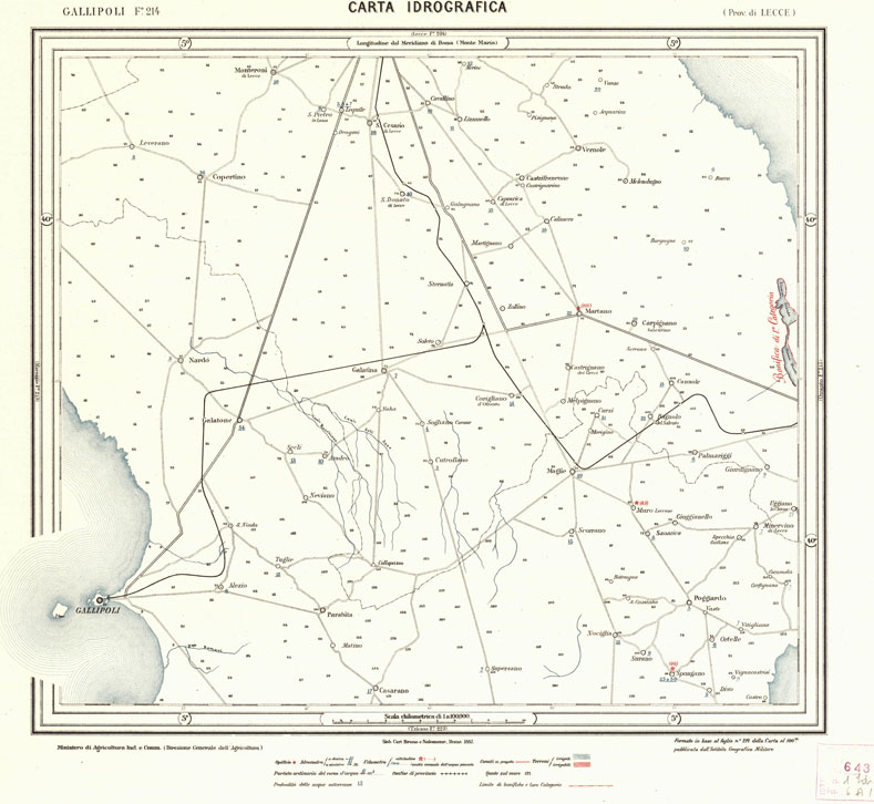 (N:938) CARTA IDROGRAFICA DEL REGNO D'ITALIA - Foglio 214 - Gallipoli (B0013464) Carte e stampe antiche: riproduzione a colori su carta (formato A1)