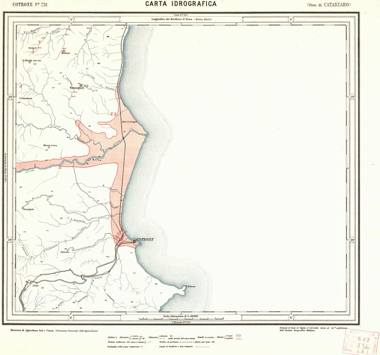 (N:925) CARTA IDROGRAFICA DEL REGNO D'ITALIA - Foglio 238 - Crotone (B0013476) Carte e stampe antiche: riproduzione a colori su carta (formato A1)