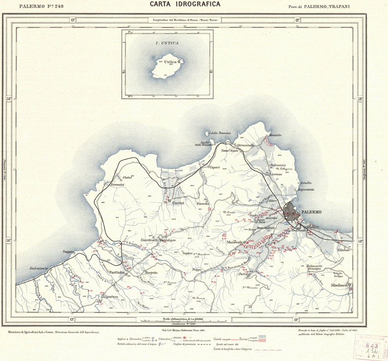 (N:736) CARTA IDROGRAFICA DEL REGNO D'ITALIA - Foglio 249 - Palermo (B0013484) Carte e stampe antiche: riproduzione a colori su carta (formato A1)