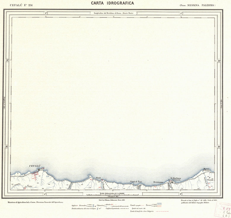 (N:734) CARTA IDROGRAFICA DEL REGNO D'ITALIA - Foglio 251 - Cefal (B0013486) Carte e stampe antiche: riproduzione a colori su carta (formato A1)