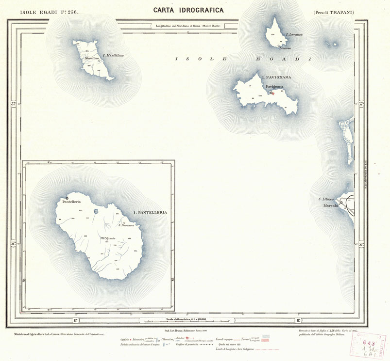 (N:728) CARTA IDROGRAFICA DEL REGNO D'ITALIA - Foglio 256 - Isole Egadi (B0013491) Carte e stampe antiche: riproduzione a colori su carta (formato A1)