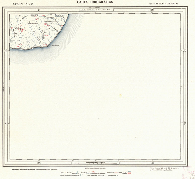 (N:720) CARTA IDROGRAFICA DEL REGNO D'ITALIA - Foglio 264 - Staiti (B0013499) Carte e stampe antiche: riproduzione a colori su carta (formato A1)