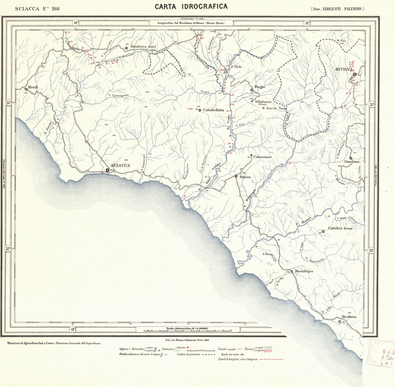 (N:718) CARTA IDROGRAFICA DEL REGNO D'ITALIA - Foglio 266 - Sciacca (B0013501) Carte e stampe antiche: riproduzione a colori su carta (formato A1)