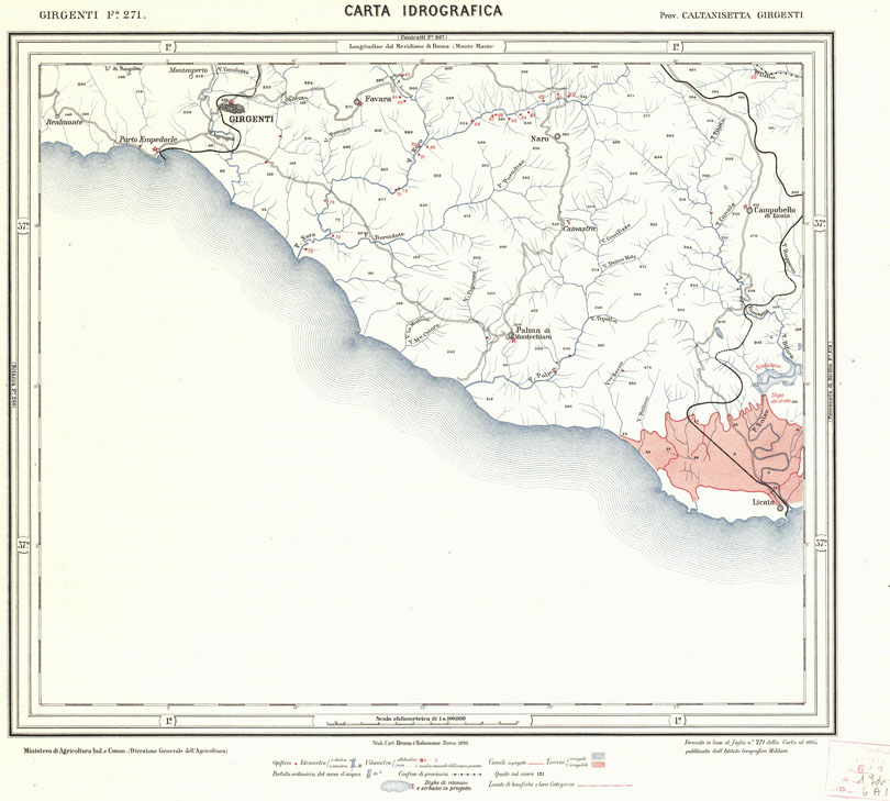 (N:713) CARTA IDROGRAFICA DEL REGNO D'ITALIA - Foglio 271 - Girgenti (B0013506) Carte e stampe antiche: riproduzione a colori su carta (formato A1)