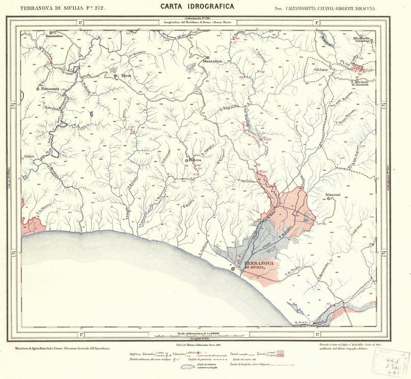(N:712) CARTA IDROGRAFICA DEL REGNO D'ITALIA - Foglio 272 - Terranova di Sicilia (B0013507) Carte e stampe antiche: riproduzione a colori su carta (formato A1)