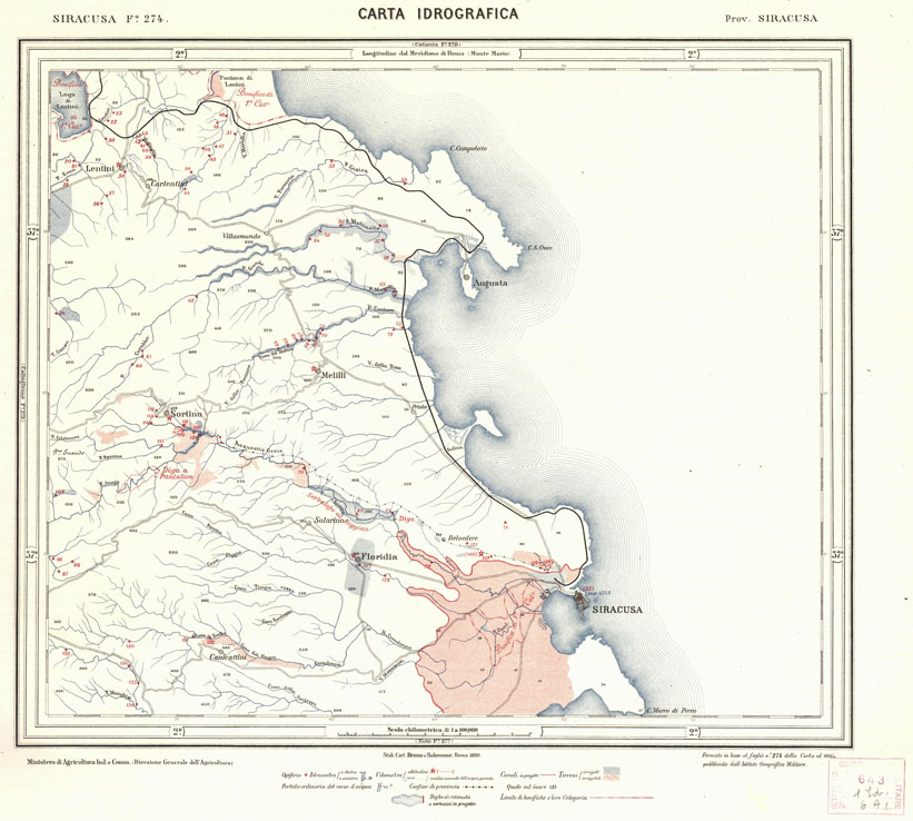 (N:710) CARTA IDROGRAFICA DEL REGNO D'ITALIA - Foglio 274 - Siracusa (B0013509) Carte e stampe antiche: riproduzione a colori su carta (formato A1)