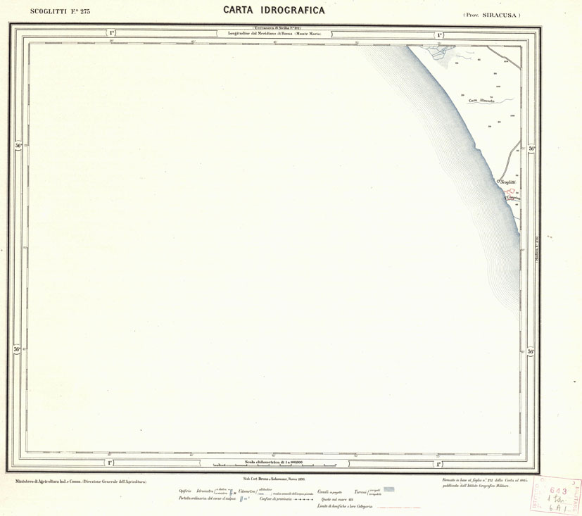 (N:709) CARTA IDROGRAFICA DEL REGNO D'ITALIA - Foglio 275 - Scoglitti (B0013510) Carte e stampe antiche: riproduzione a colori su carta (formato A1)