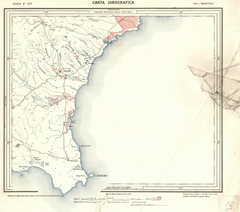 (N:706) CARTA IDROGRAFICA DEL REGNO D'ITALIA - Foglio 277 - Noto (B0013512) Carte e stampe antiche: riproduzione a colori su carta (formato A1)