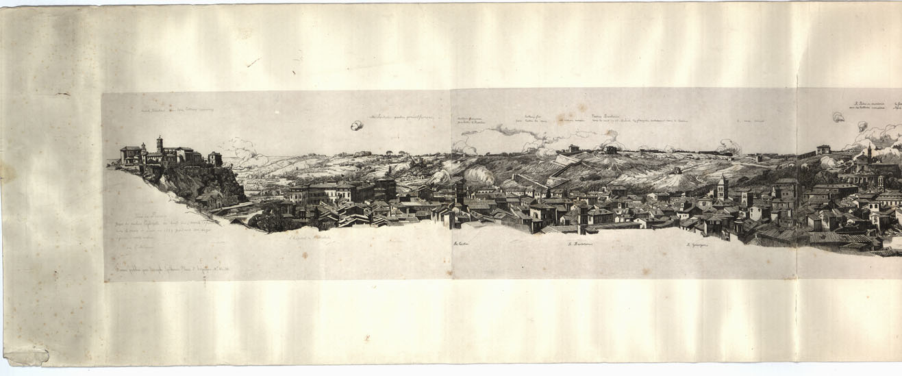 (N:10912) VUE DE ROME PRISE DU PALAIS CAFARELLI SUR LE MONT CAPOTOLIN EN JUIN 1849 PENDANT LE SIEGE ET DESSINEE D'APRES NATURE PAR C. ANDREAE. ROME CHEZ JOSEPH SITHOVER, EDITEUR - Vista di Roma presa da Palazzo Cafarelli (B13662-64, B0013664, B0013663, B0013662) Carte e stampe antiche: riproduzione a colori su carta (formato A1)