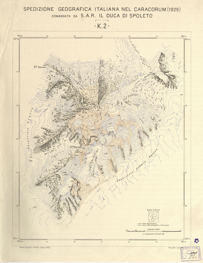 (N:35986) SPEDIZIONE GEOGRAFICA ITALIANA NEL CARACORUM, COMANDATA DA S.A.E. IL DUCA DI SPOLETO K.2 (B0013723) Carte e stampe antiche: riproduzione a colori su carta (formato A1)