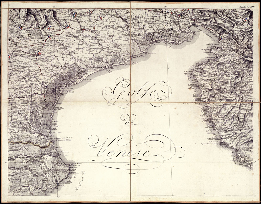 (N:982) CARTE GENERALE DU THEATRE DE LA GUERRE EN ITALIE ET DANS LES ALPES...(Carta Generale del teatro della guerra in Italia...) - Foglio 14 - Venezia, Trieste, Treviso (B0013832) Carte e stampe antiche: riproduzione a colori su carta (formato A1)