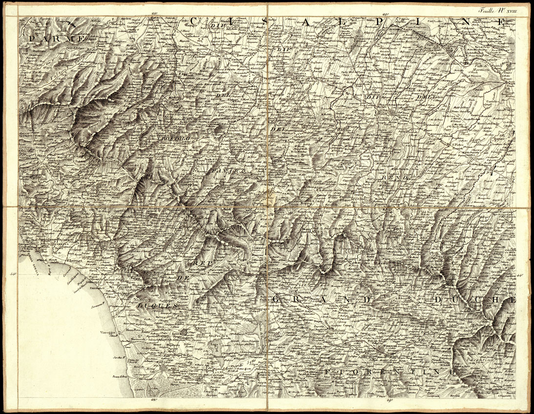 (N:978) CARTE GENERALE DU THEATRE DE LA GUERRE EN ITALIE ET DANS LES ALPES...(Carta Generale del teatro della guerra in Italia...) - Foglio 18 - Firenze, Pisa, Bologna (B0013836) Carte e stampe antiche: riproduzione a colori su carta (formato A1)
