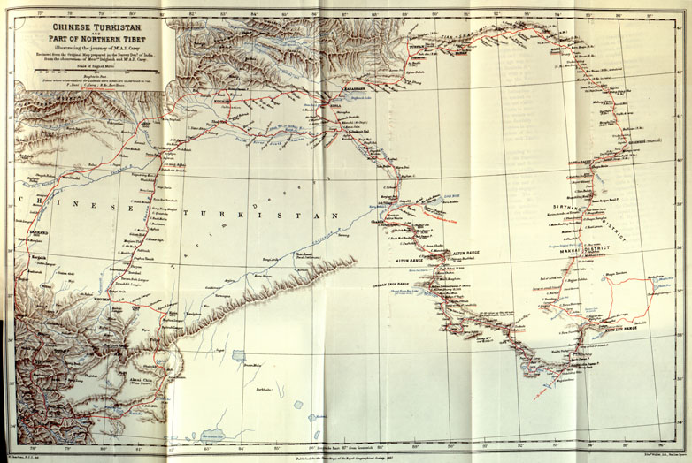 (N:16701) CHINESE TURKISTAN AND PART OF NORTHERN TIBET. (B0013859) Carte e stampe antiche: riproduzione a colori su carta (formato A1)