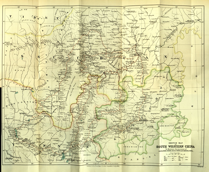 (N:16709) SKETCH MAP OF SOUTH WESTERN CHINA. (B0013862) Carte e stampe antiche: riproduzione a colori su carta (formato A1)