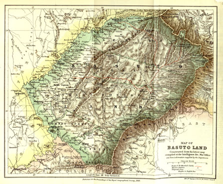 (N:16717) MAP OF BASUTO LAND. (B0013866) Carte e stampe antiche: riproduzione a colori su carta (formato A1)